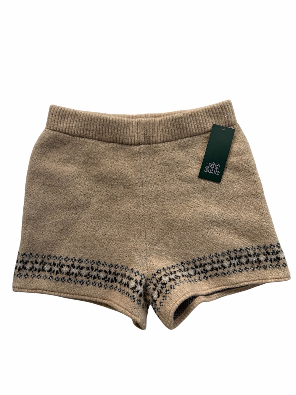 Wild Fable Tan High-Waist Knit Fair Isle Trim Shorts